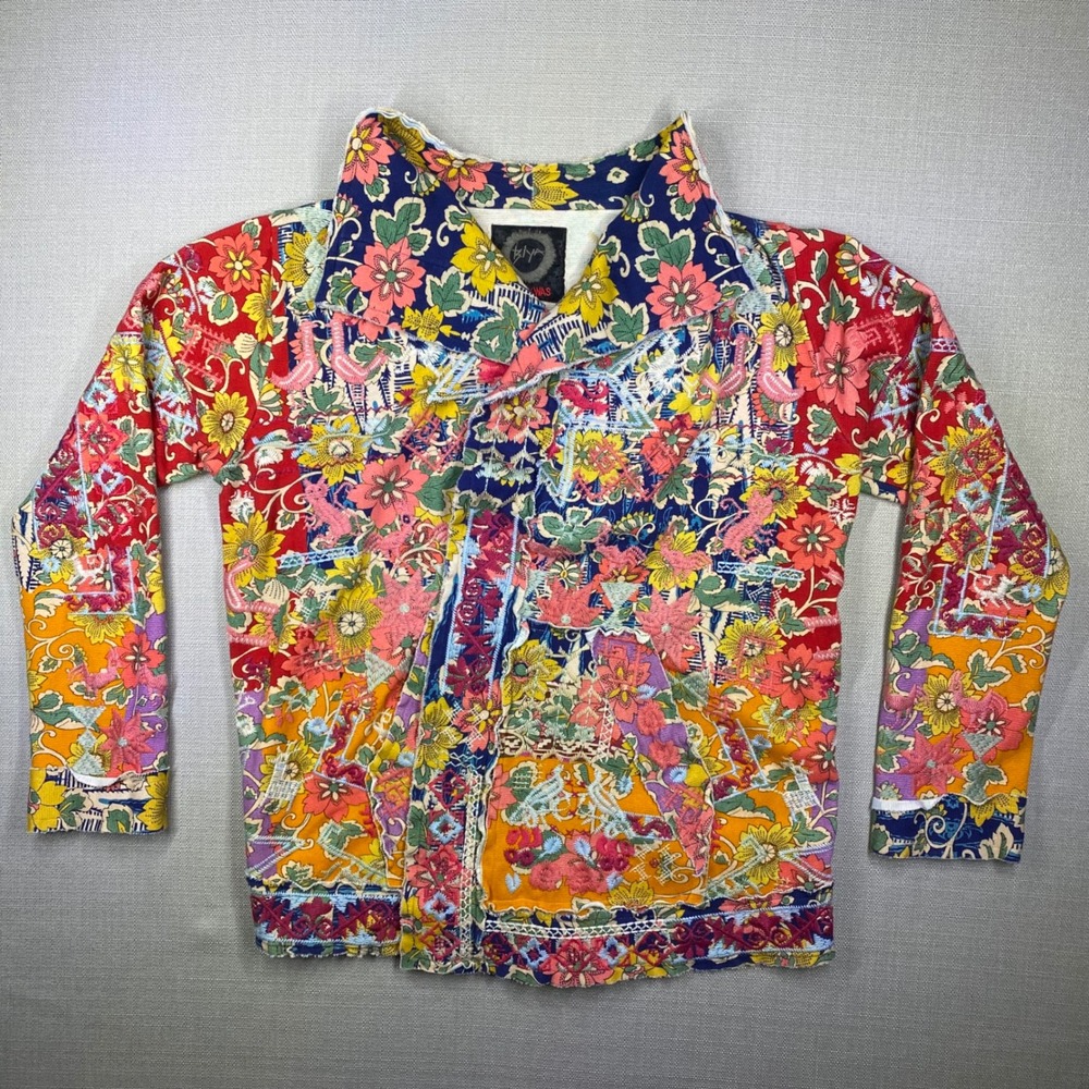 Johnny Was Biya Railey Boho Floral Embroidered Open Front Knit Jacket Cardigan M